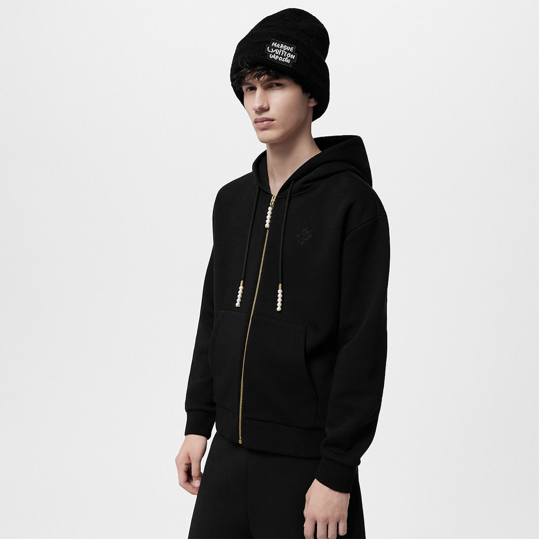 LV Embroidered Jersey Zip Through Hoodie -